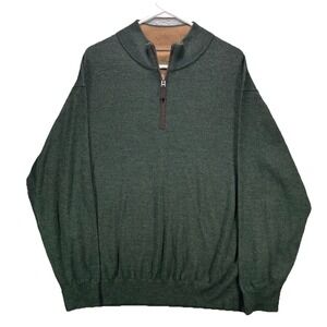 Orvis Sweater Mens 2XL Green Merino Wool Quarter Zip Pullover Casual Fishing